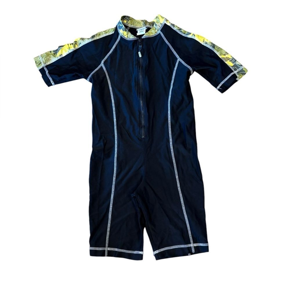 LL Bean Sun and Surf Bodysuit Swimsuit Black And Yellow Boys Size Medium 10-12